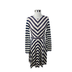 BCBG Max Azria M NEW Kristina Dress Long Sleeve Fit & Flare Navy White Zip Back